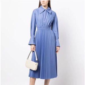Jonathan Simkhai Ella Pleated Poplin Shirt Dress in Hydrangea